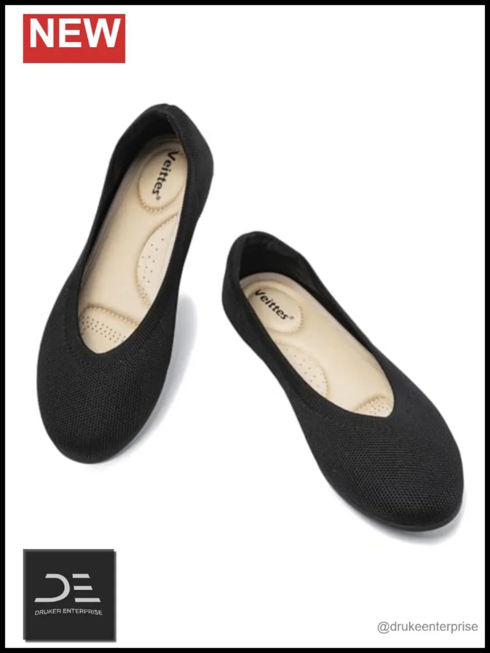 Women's Wide Width Knit Ballet Flats Memory Foam Insole Slip On Shoes